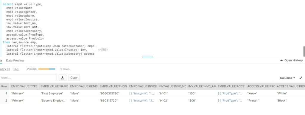 Snowflake: FLATTEN JSON with OUTER switch - Cloudyard