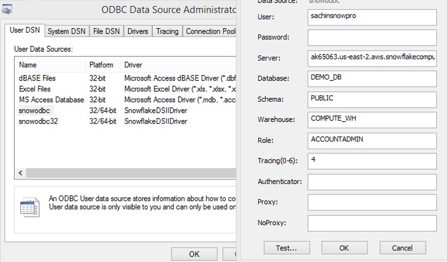 ODBC configure