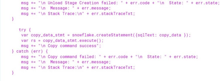 Copy and Unload via Javascript Procedure - Cloudyard