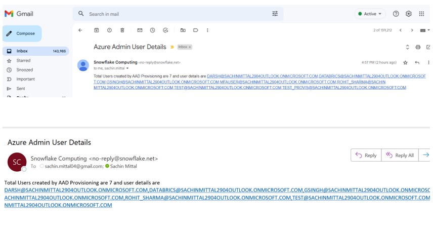 Azure Admin Email details