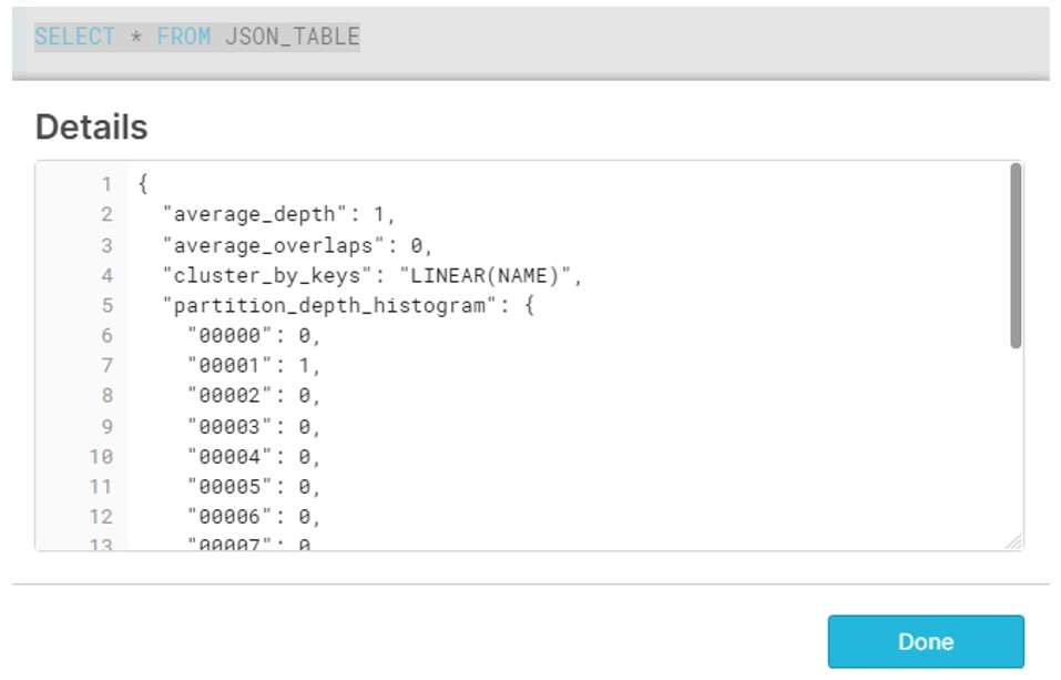 JSON Table output