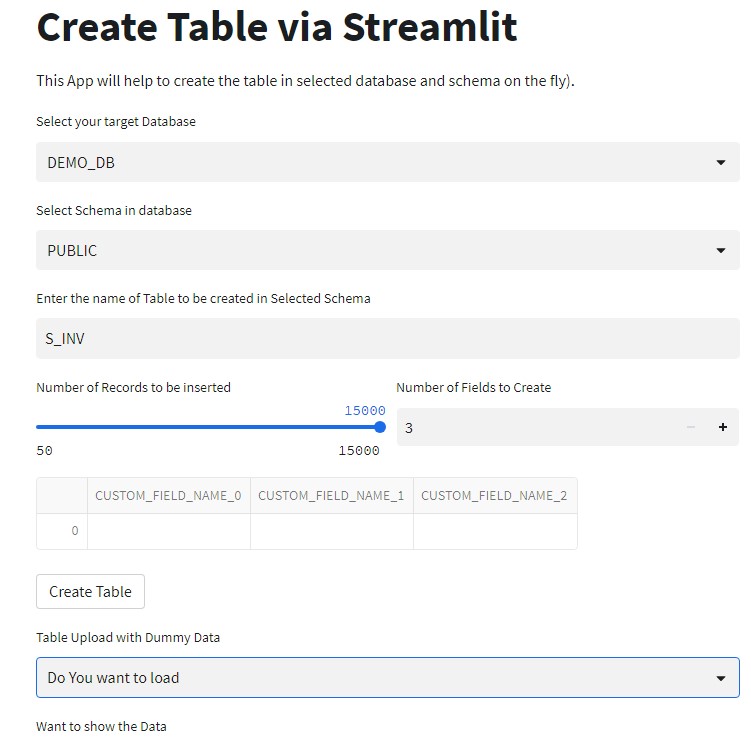 Streamlit: Create and Load Table Dynamically